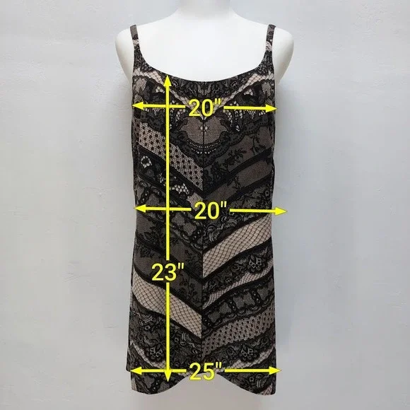 Cabi Lace Print Tank Top Women's Medium Black Tan Chevron Spaghetti Strap - Picture 8 of 8